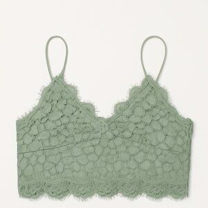 💚 H&M Lace Bralette Crop Top | Sage Green | Side Zip | Size 14